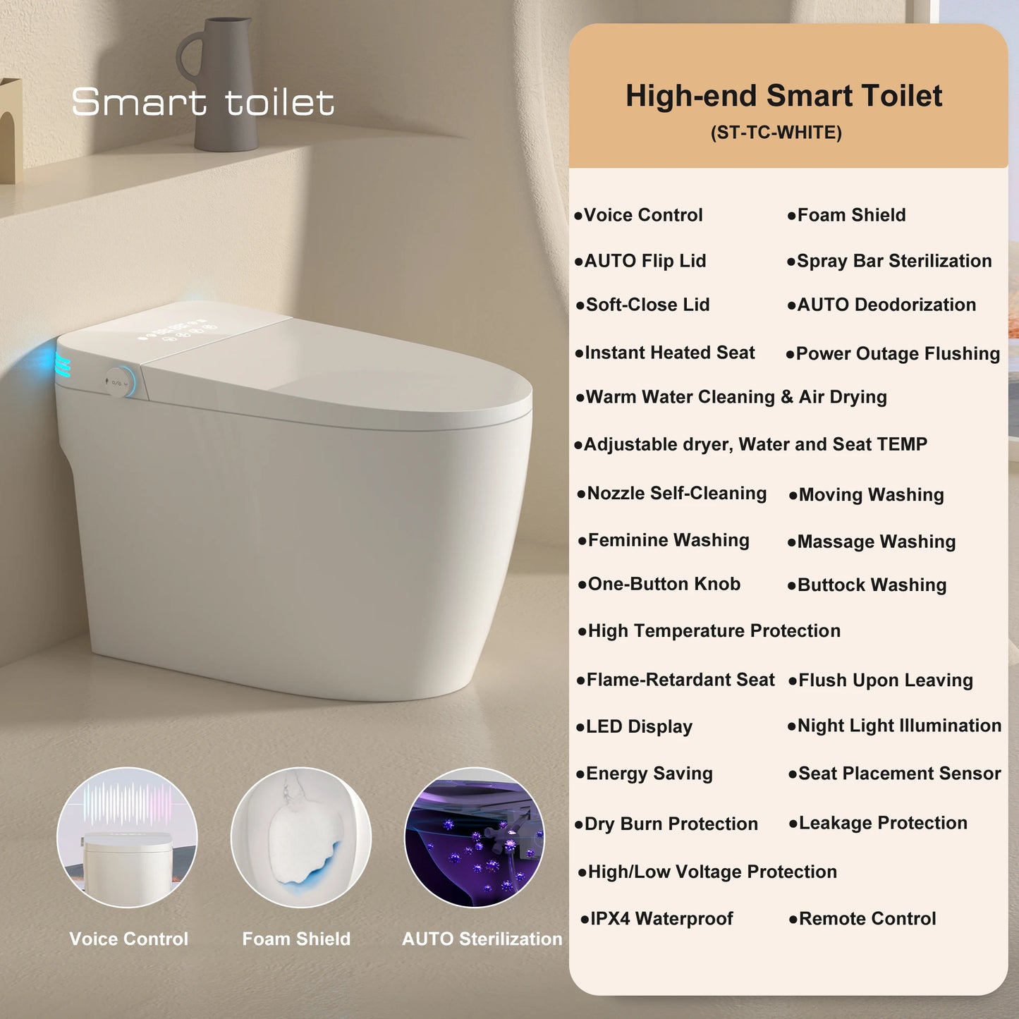 Smart Toilet with Built-in Bidet,