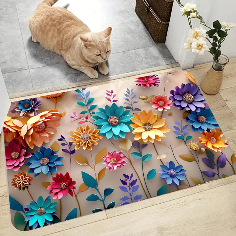 1pc multi-color floral print design bathroom mat,