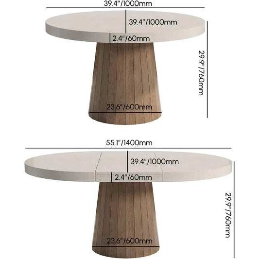 Round Extendable Dining Table with Pedestal Base,