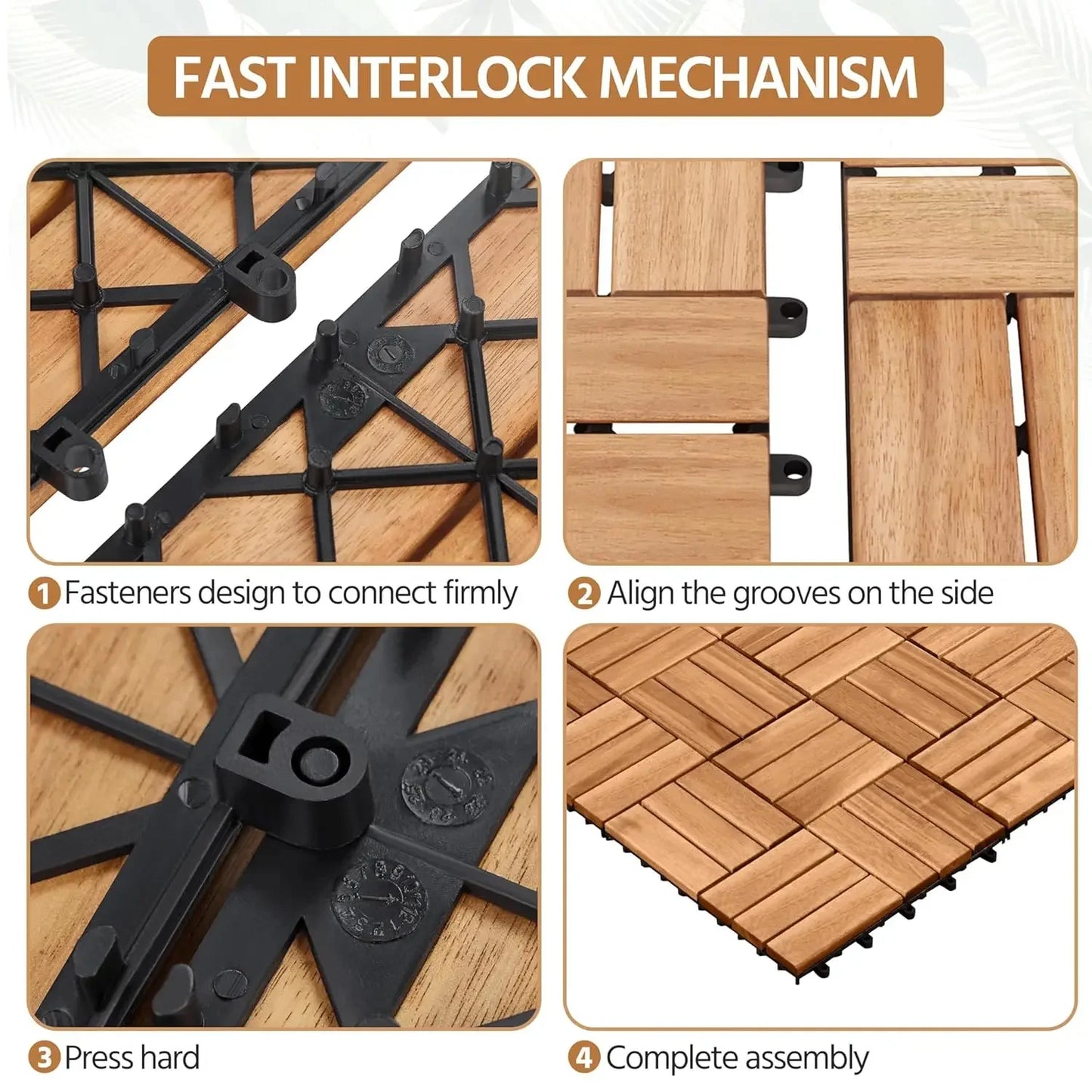 108pcs Hardwood Interlocking Patio Deck Tiles Acacia