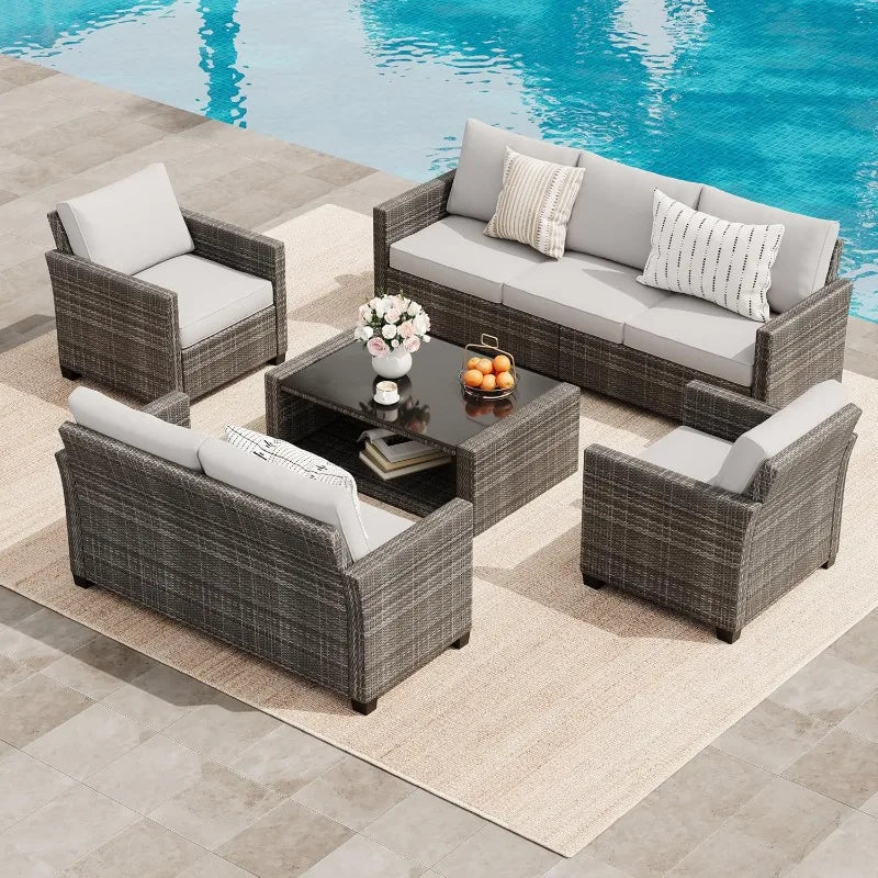8-Piece Rattan Patio Set, Outdoor Sectional with Cushions