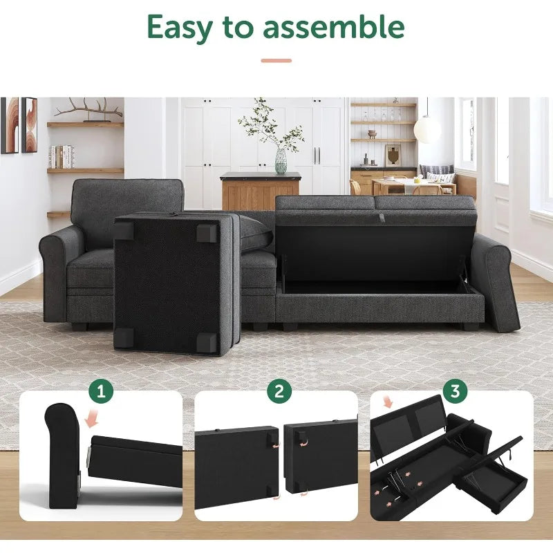 U-Shaped Sectional Sofa with Storage