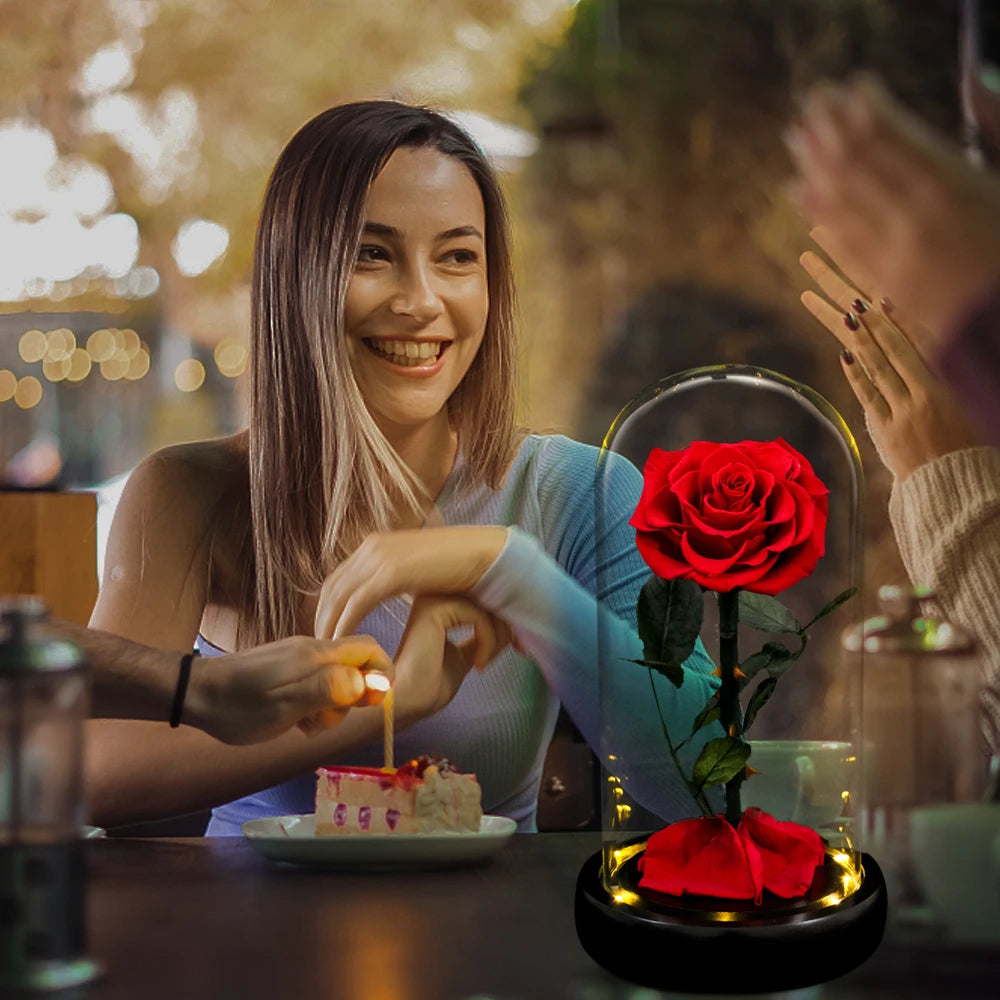 Forever Preserved Real Rose in GlaSS With LED Light