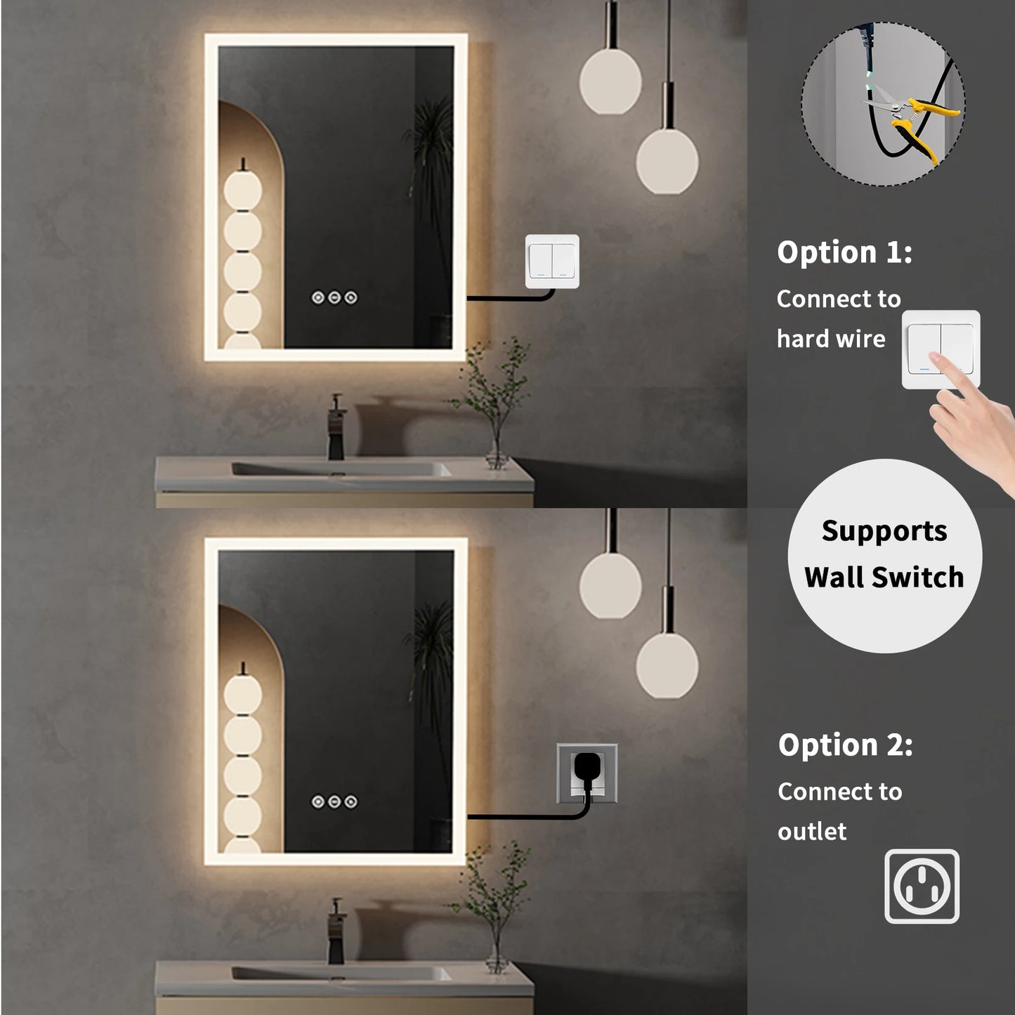 16x20 inch LED Lighted Bathroom Mirror with Anti-Fog,