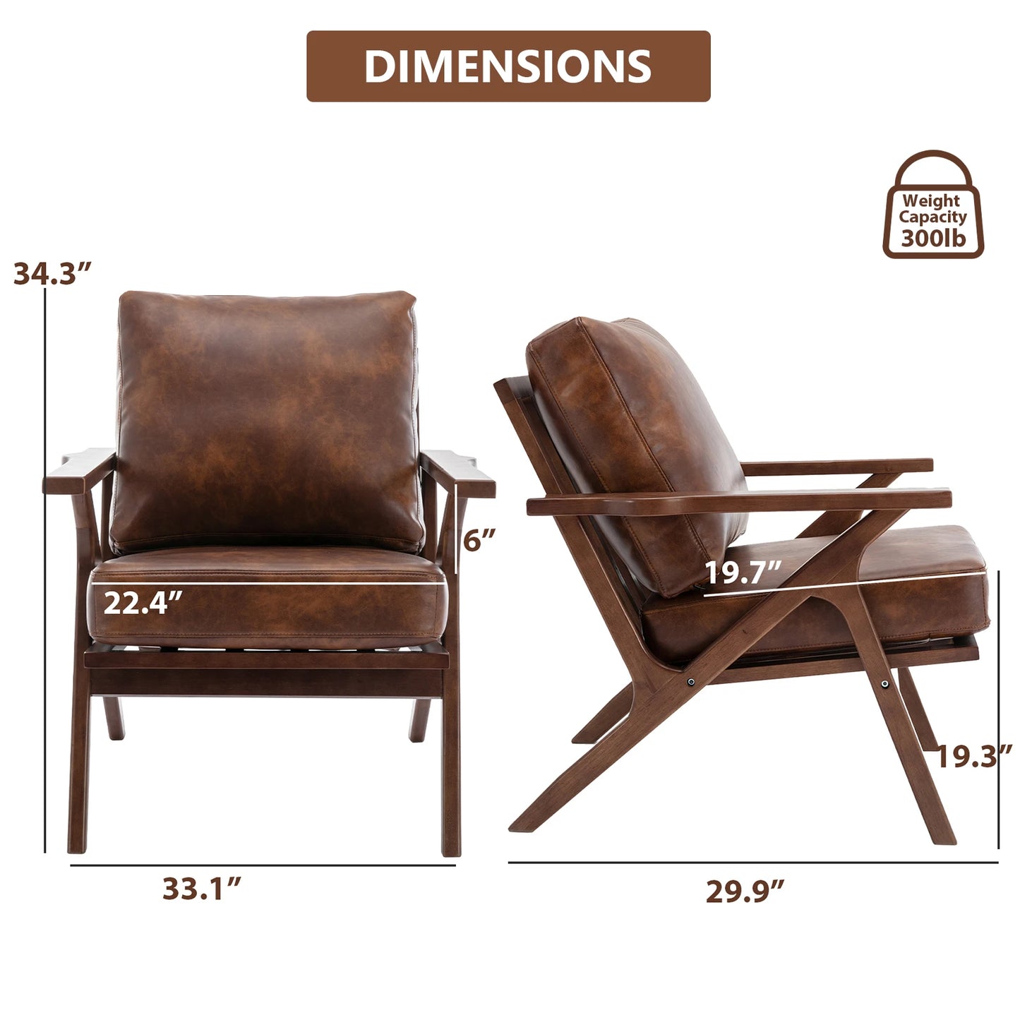 Accent Chair with Wood Frame, PU Leather Chair