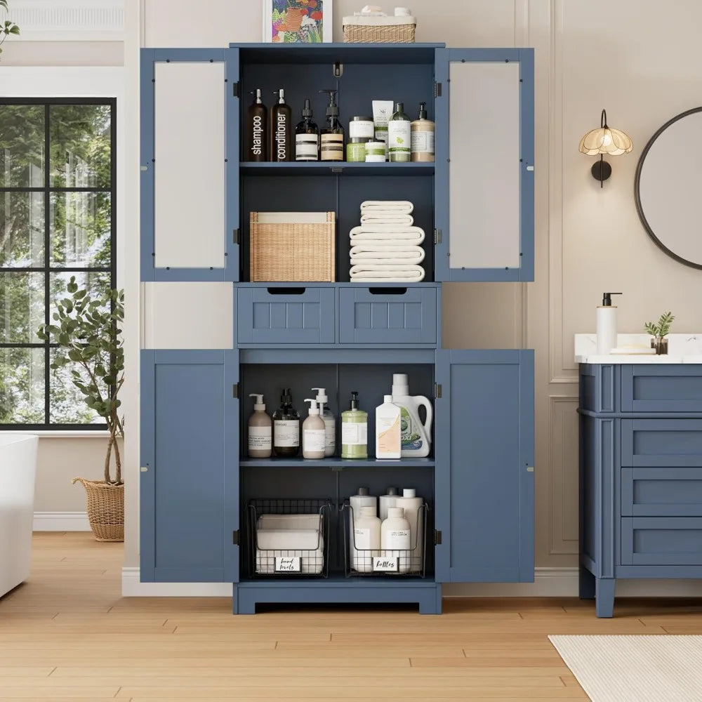 67" Tall Freestanding Storage Cabinet with Glass Door,