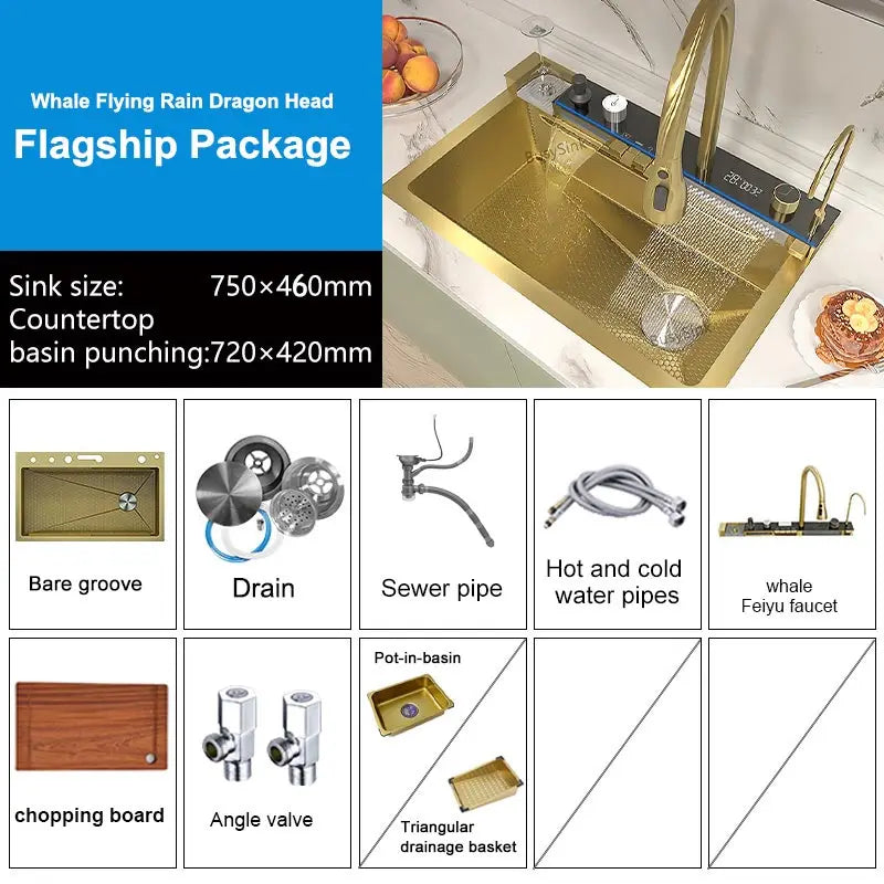 Stainless Steel Waterfall Kitchen Sink Extra Large