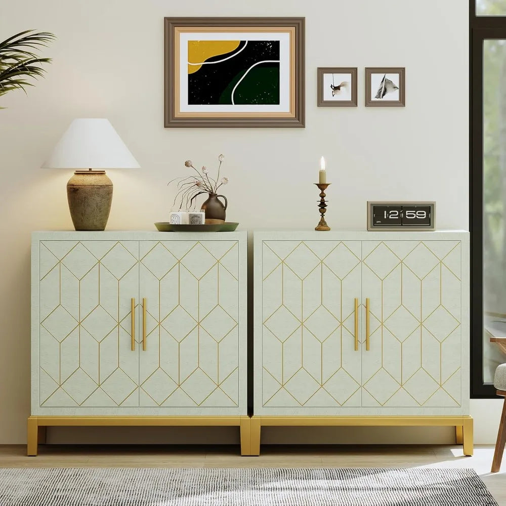 Modern Green Accent Cabinet with Gold Trim,