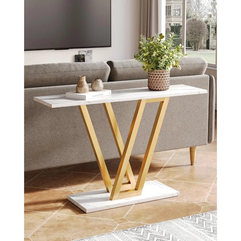 Modern Console Table White Gold 43 Inch Sofa Table Entryway Hallway Living Room Furniture