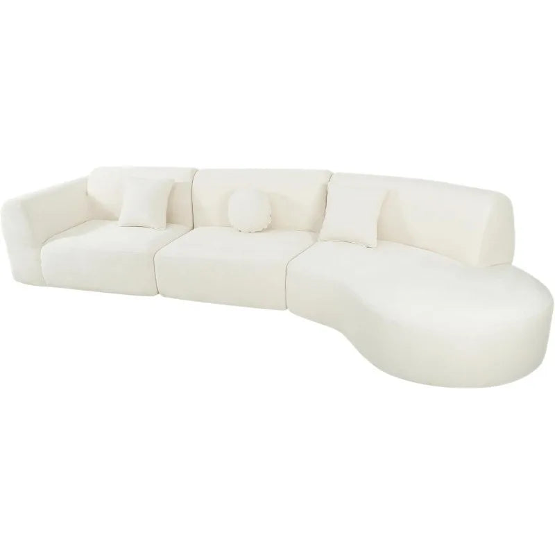 140" Curved Polyester Sectional Sofa, 7-Seat Modern Cloud Couch with Chaise & Pillows for Living Room