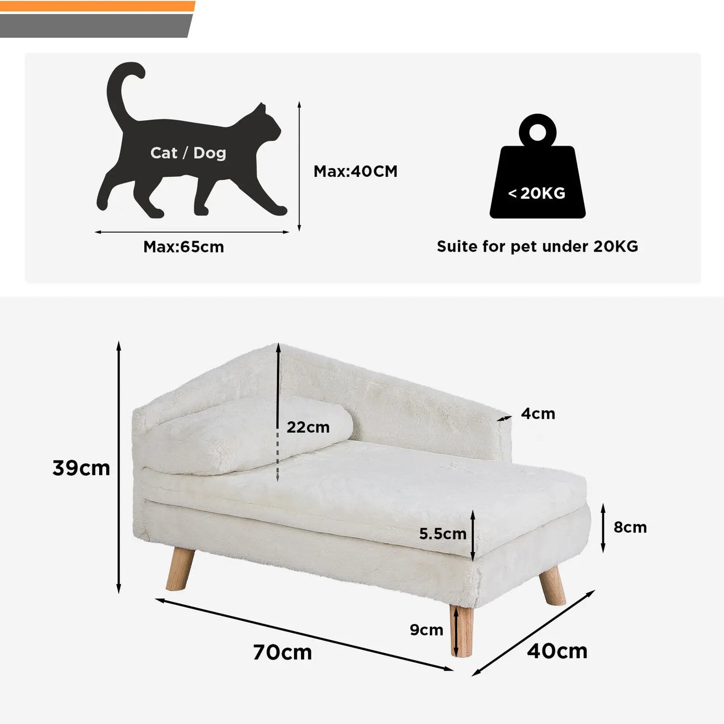 Elevated Pet Bed Solid Wood Leg Dog Cat Sofa