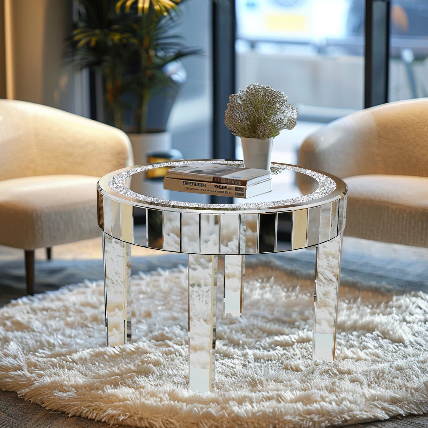 Crushed Crystal Mirrored Coffee Table 60cm