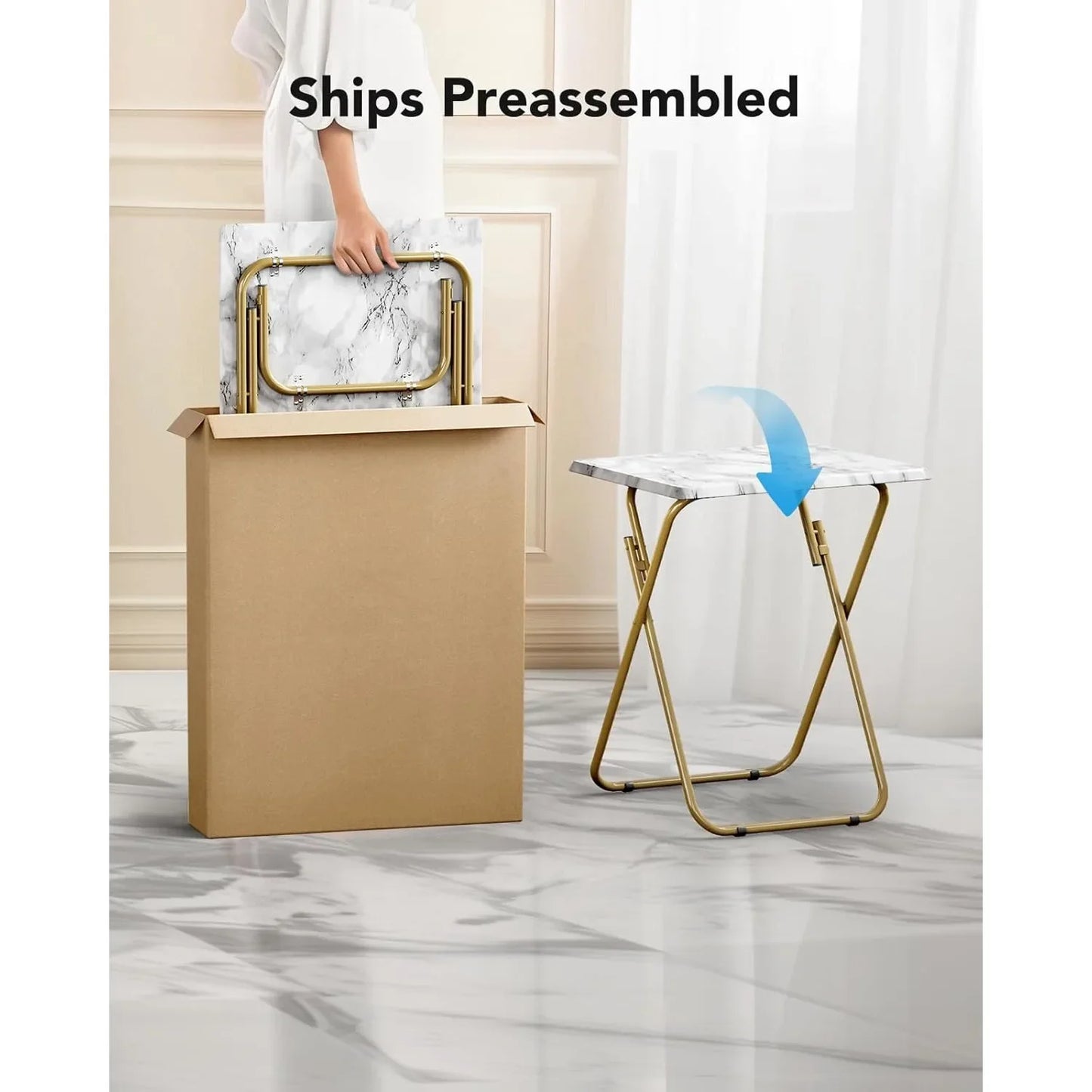 No-Assembly Marble Texture TV Tray -