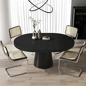 Round Extendable Dining Table with Pedestal Base,