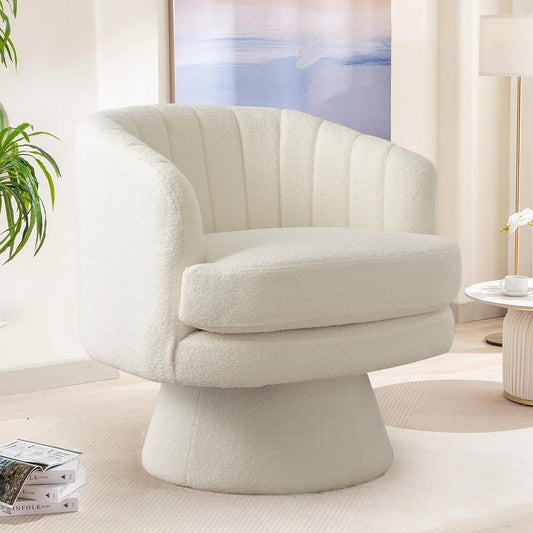 Swivel Accent Chair with Armrest, Modern 360 Degree Swivel Barrel Chair with Curve Back