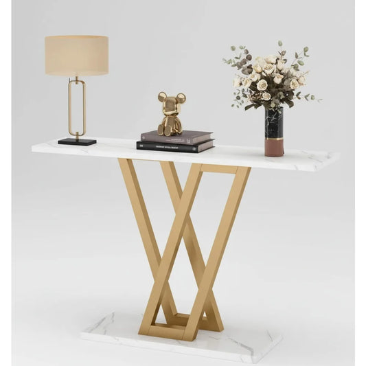 Modern Console Table White Gold 43 Inch Sofa Table Entryway Hallway Living Room Furniture