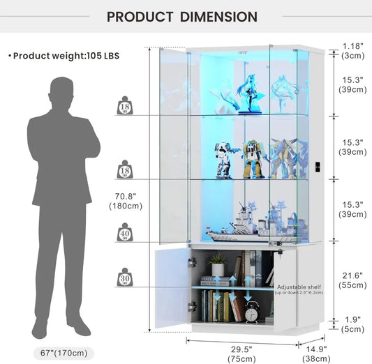 71" Glass Display Cabinet with LED Lights & Human Sensor,