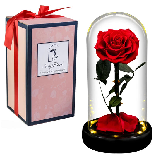 Forever Preserved Real Rose in GlaSS With LED Light