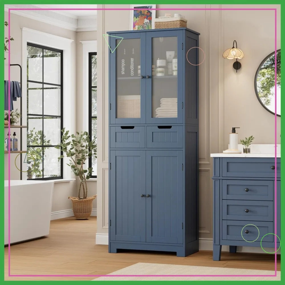 67" Tall Freestanding Storage Cabinet with Glass Door,
