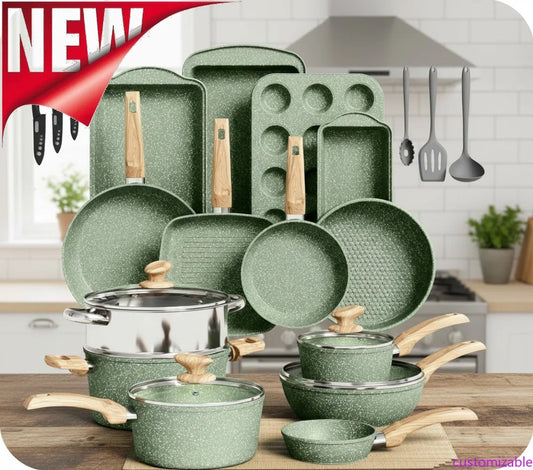 30-Piece Non-Stick Granite Cookware Set,