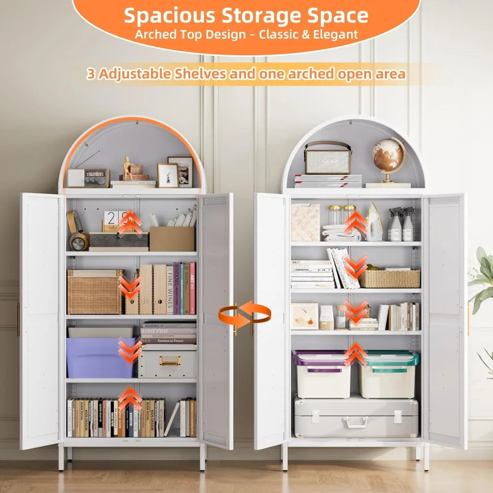 White Arched Pantry Cabinet with Adjustable Shelves,