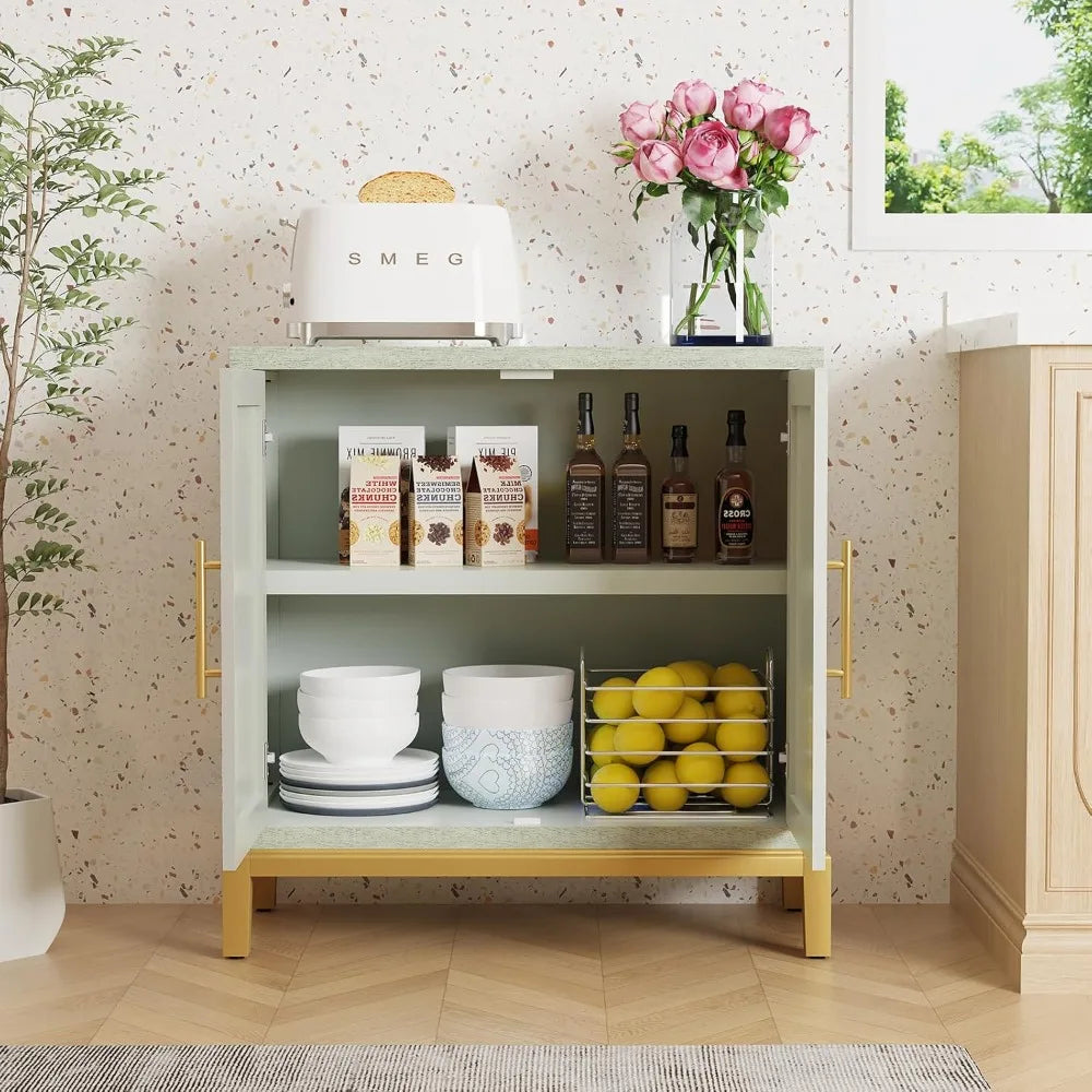 Modern Green Accent Cabinet with Gold Trim,