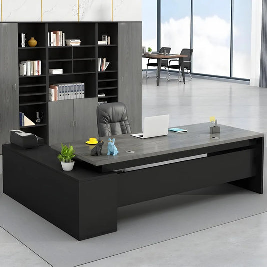 Modern L-Shape Office Desk with Wood Base Executive Desks