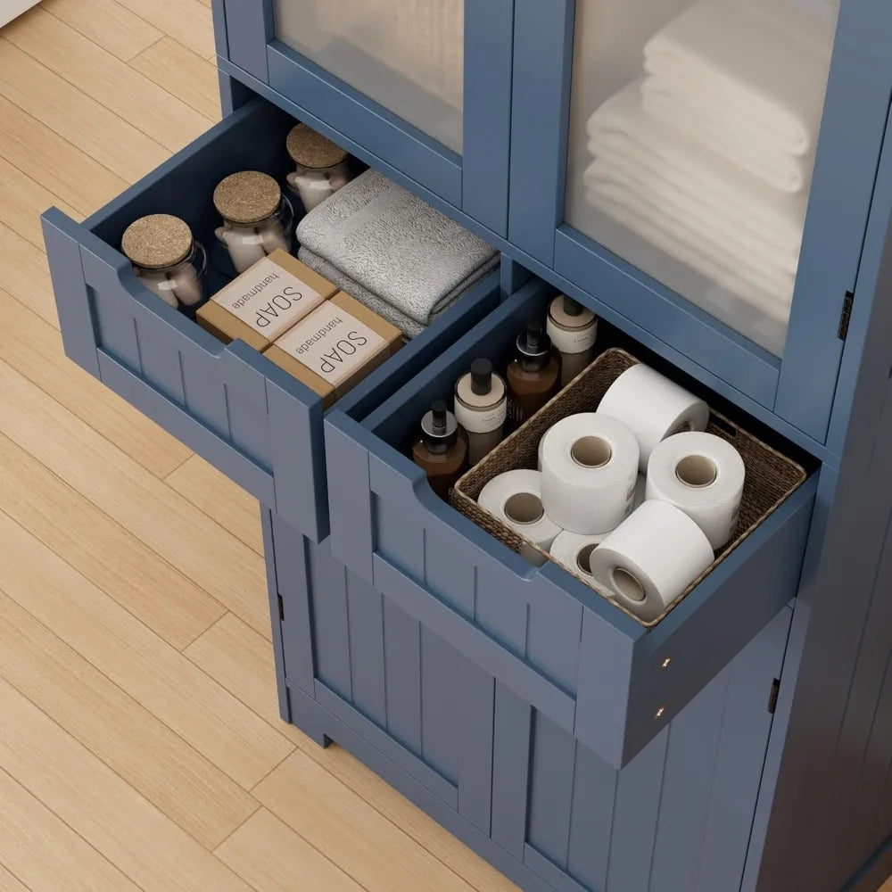 67" Tall Freestanding Storage Cabinet with Glass Door,