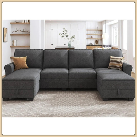 U-Shaped Sectional Sofa with Storage