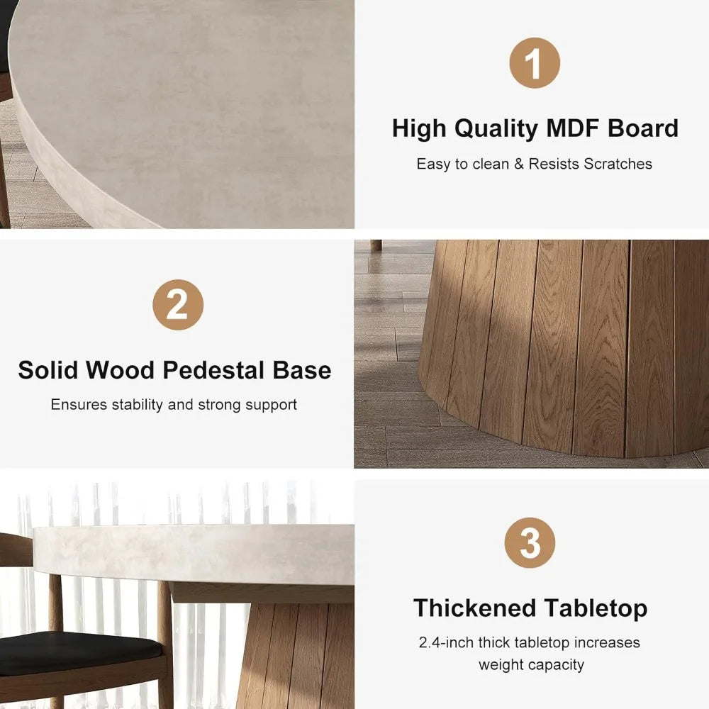 Round Extendable Dining Table with Pedestal Base,