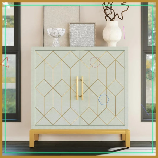 Modern Green Accent Cabinet with Gold Trim,