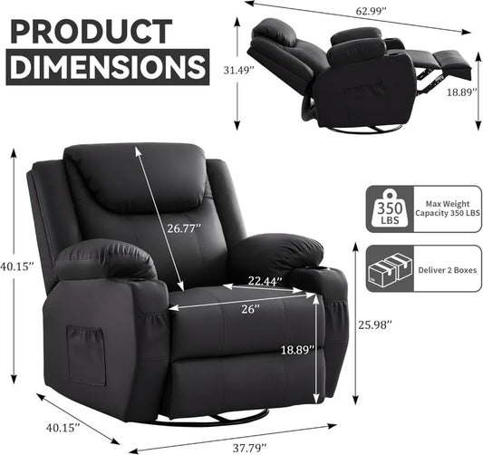 360° Swivel Recliner Chair with Heat & Massage,