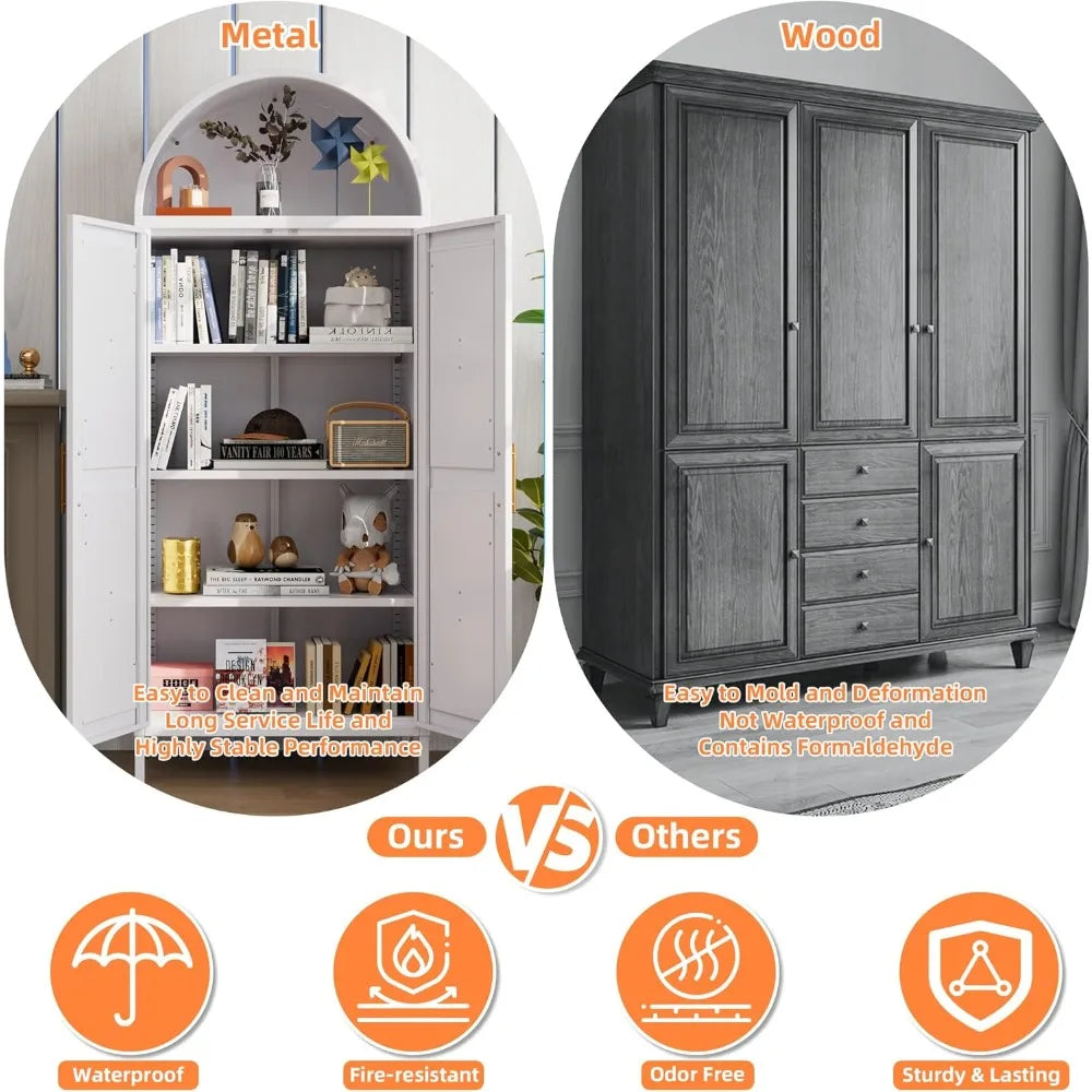 White Arched Pantry Cabinet with Adjustable Shelves,