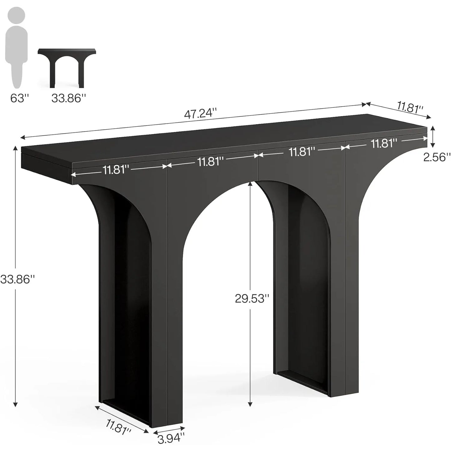 47-Inch Modern Black Console Table for Entryway,