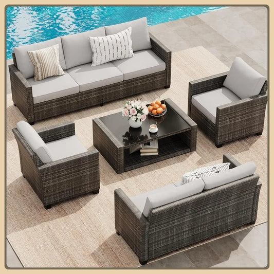 8-Piece Rattan Patio Set, Outdoor Sectional with Cushions