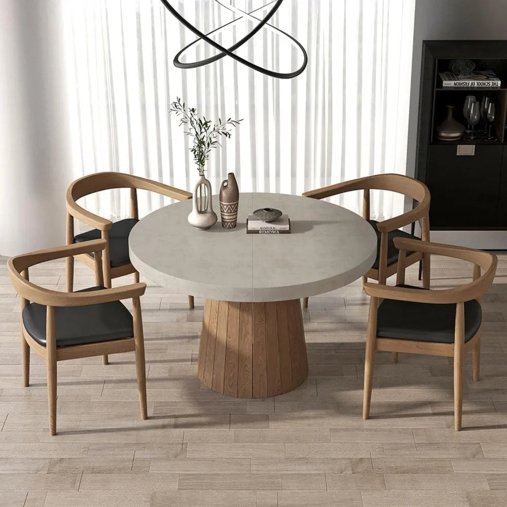 Round Extendable Dining Table with Pedestal Base,
