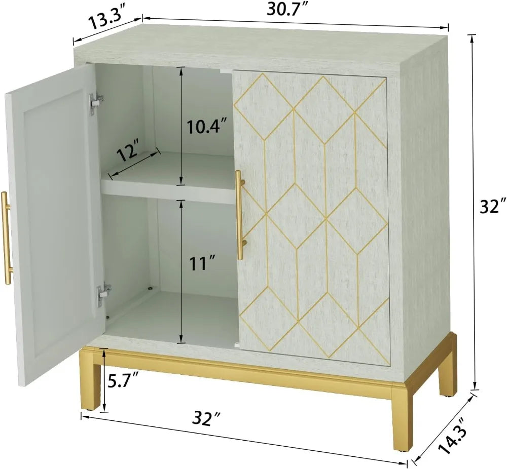 Modern Green Accent Cabinet with Gold Trim,