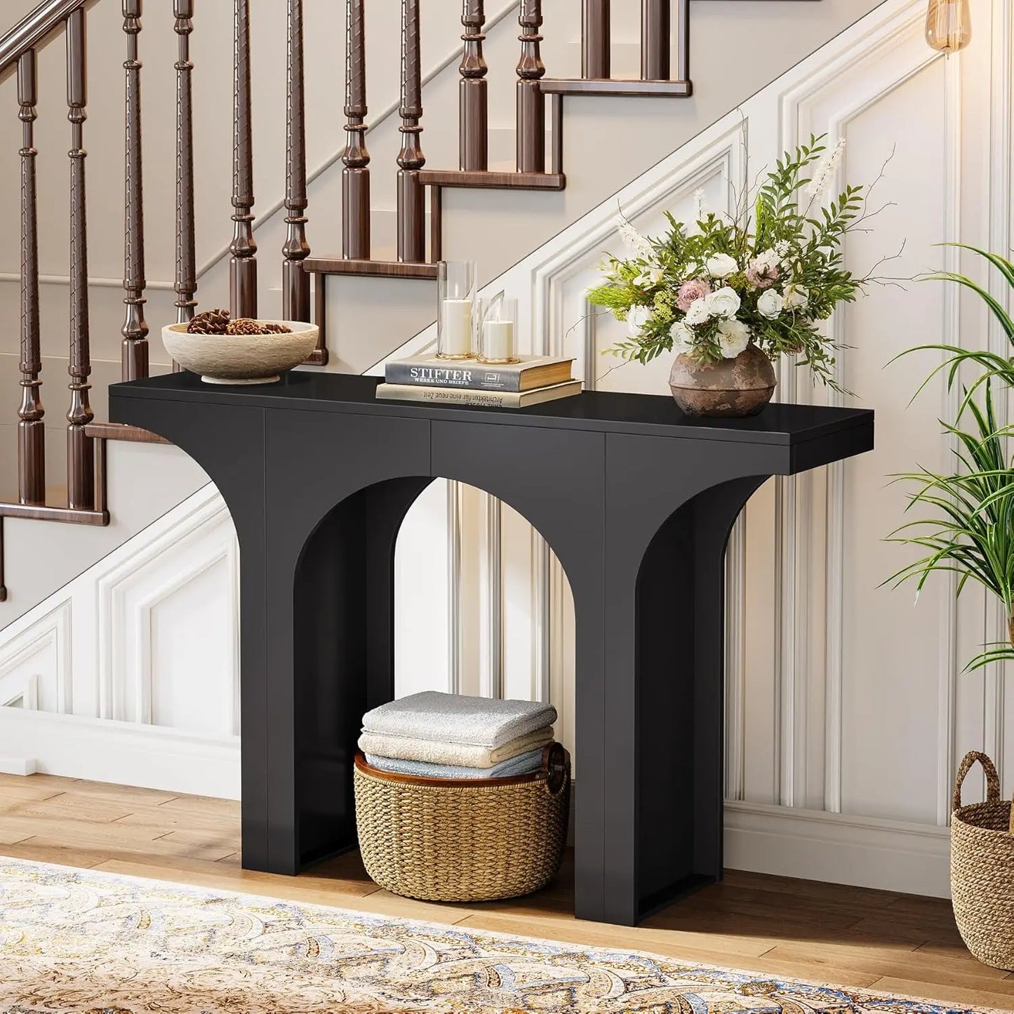 47-Inch Modern Black Console Table for Entryway,