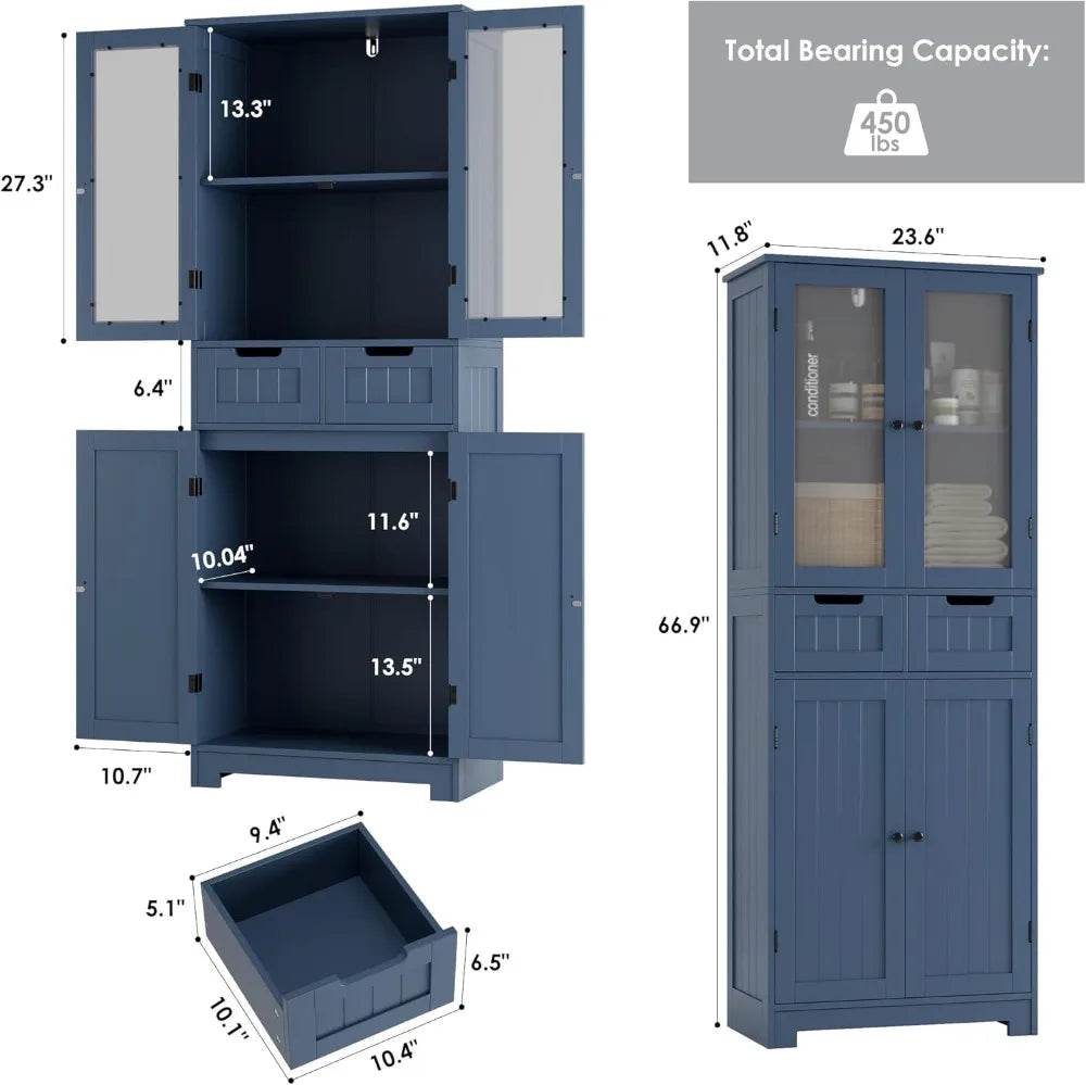 67" Tall Freestanding Storage Cabinet with Glass Door,
