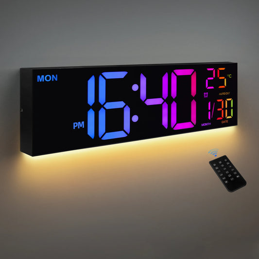 16" Large Digital Wall Clock, Big LED Display with Remote,