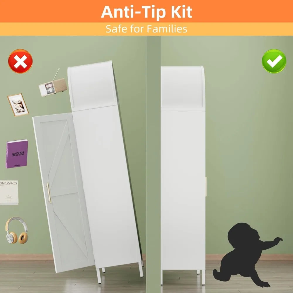 White Arched Pantry Cabinet with Adjustable Shelves,