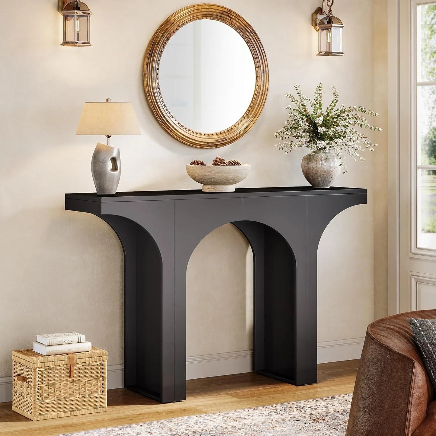 47-Inch Modern Black Console Table for Entryway,