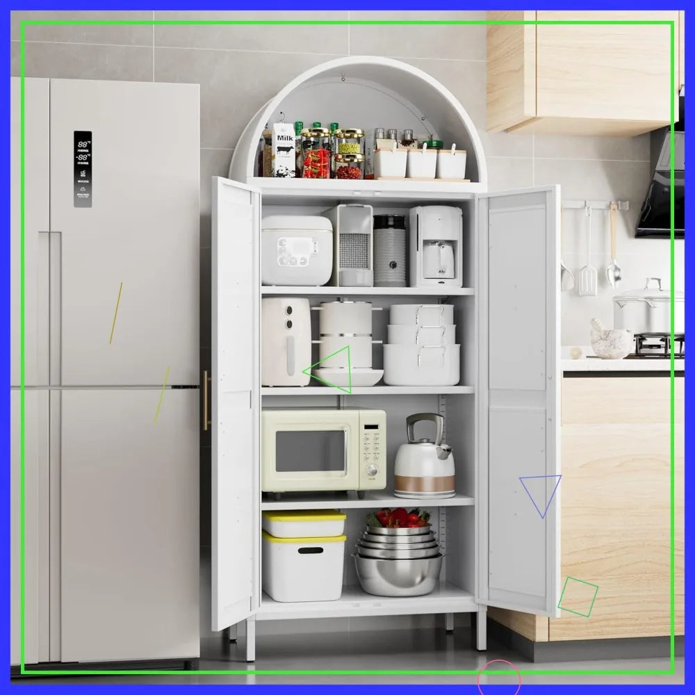 White Arched Pantry Cabinet with Adjustable Shelves,