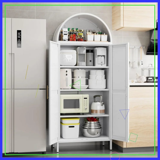 White Arched Pantry Cabinet with Adjustable Shelves,