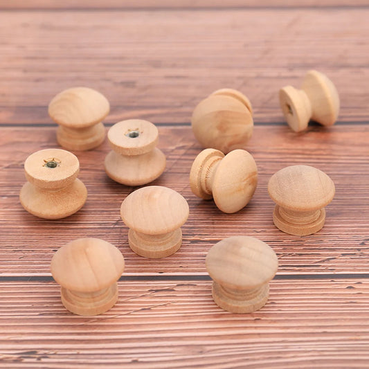 10pcs Wood Round Pull Knobs Natural Wooden Cabinet Drawer Handle