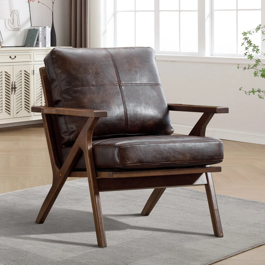 Accent Chair with Wood Frame, PU Leather Chair