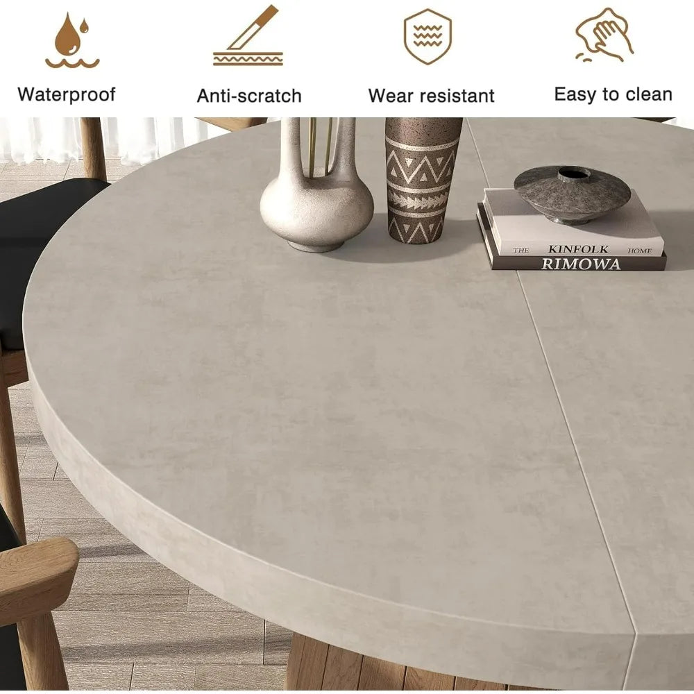 Round Extendable Dining Table with Pedestal Base,