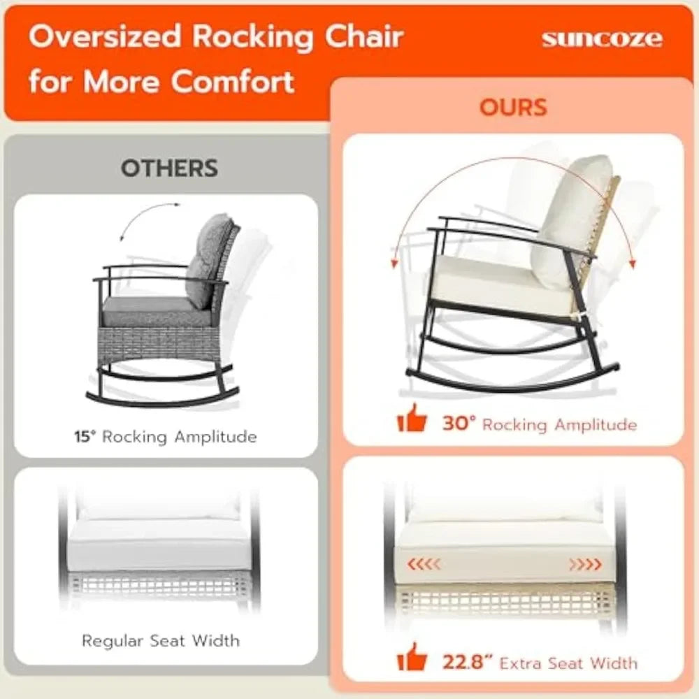 3 Piece Patio Furniture Set, Outdoor Rocking Chairs Set