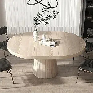 Round Extendable Dining Table with Pedestal Base,
