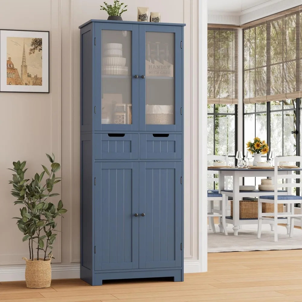 67" Tall Freestanding Storage Cabinet with Glass Door,